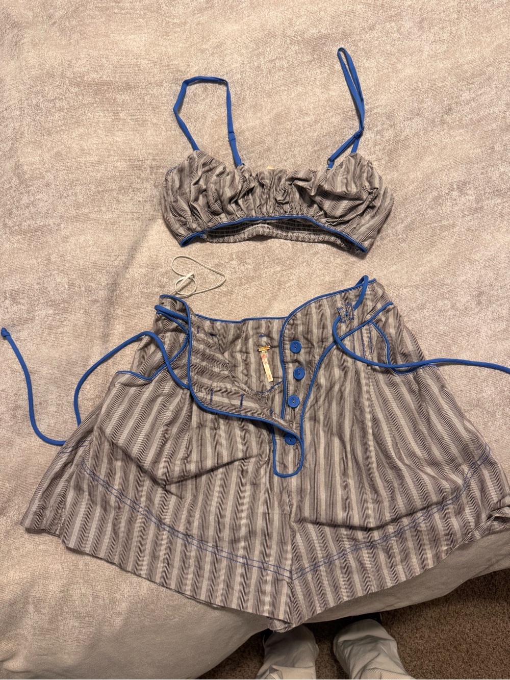 Free people Sunday stroll set – blue with gray stripes